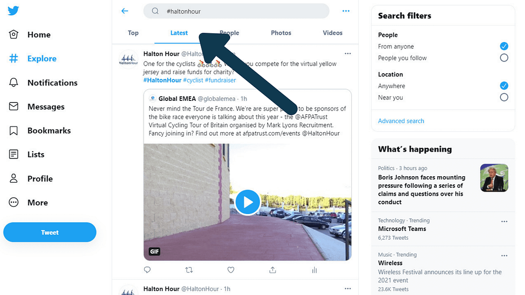 Twitter search latest tab