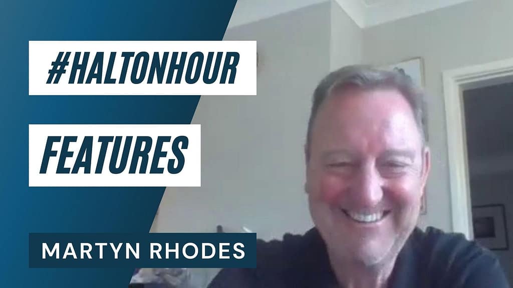 Photo of Martyn Rhodes smiling with overlay text #HaltonHour Features Martyn Rhodes